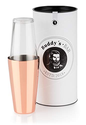 Buddy´s Bar - Boston Shaker, 700 ml Becher + 400 ml Glas, lebensmittelecht, Edler Cocktailshaker inklusive Geschenkbox, Kupfer poliert von Buddy´s Bar
