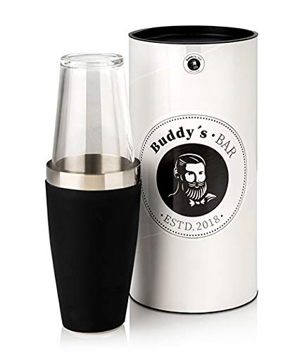 Buddy´s Bar - Boston Shaker, 700 ml Becher + 400 ml Glas, lebensmittelecht, spülmaschinenfest, Edler Cocktailshaker inklusive Geschenkbox, schwarz gummiert von Buddy´s Bar