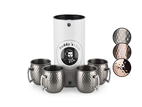 Buddy´s Bar - Moscow Mule Becher, 500 ml, hochwertiger Edelstahl-Becher, lebensmittelecht, Hammerschlag-Effekt, Cocktail-Tasse inkl. Geschenkbox, gehämmert, Edelstahl Antik, 4er Set von Buddy´s Bar