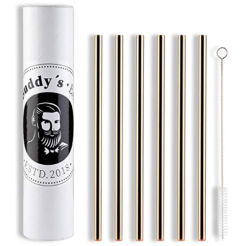 Buddy´s Bar - Wiederverwendbare Trinkhalme, 6 Strohhalme im Set + Reinigungsbürste, spülmaschinenfest, umweltfreundlich, nachhaltig & plastikfrei, 21,5 cm Länge, Kupfer-Look von Buddy´s Bar