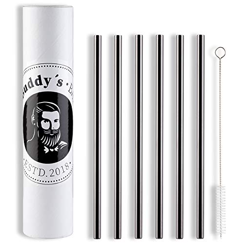 Buddy´s Bar - Wiederverwendbare Trinkhalme, 6 Strohhalme im Set + Reinigungsbürste, spülmaschinenfest, umweltfreundlich, nachhaltig & plastikfrei, 21,5 cm Länge, Gunmetal-Look von Buddy´s Bar