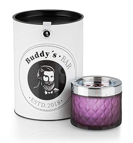 Buddy´s Bar – Windascher „Romeo“, hochwertiger Wind-Aschenbecher aus Glas mit Bajonettverschluss, Metall verchromt im gefrosteten Glas-Look, 9,5 cm x 9,5 cm x 8 cm, matt berry von Buddy´s Bar