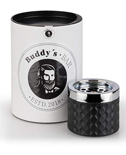 Buddy´s Bar – Windascher „Romeo“, hochwertiger Wind-Aschenbecher aus Glas mit Bajonettverschluss, Metall verchromt im gefrosteten Glas-Look, 9,5 cm x 9,5 cm x 8 cm, matt schwarz von Buddy´s Bar