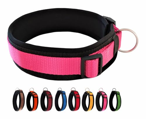 BUDDYPACK | Bequemes Hundehalsband | Extra-Breit mit Neopren-Polster | Für Kleine, Mittlere und Große Hunde | Größe XXS-3XL (M (44-49 cm), Pink auf Schwarz) von Buddypack