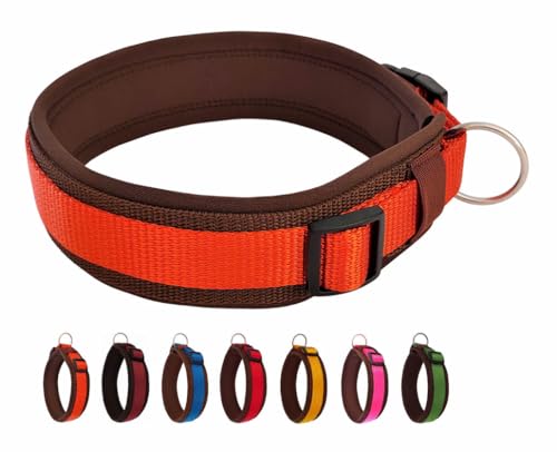 BUDDYPACK | Bequemes Hundehalsband | Extra-Breit mit Neopren-Polster | Für Kleine, Mittlere und Große Hunde | Größe XXS-3XL (S/M (41-46 cm), Rostorange auf Braun) von Buddypack