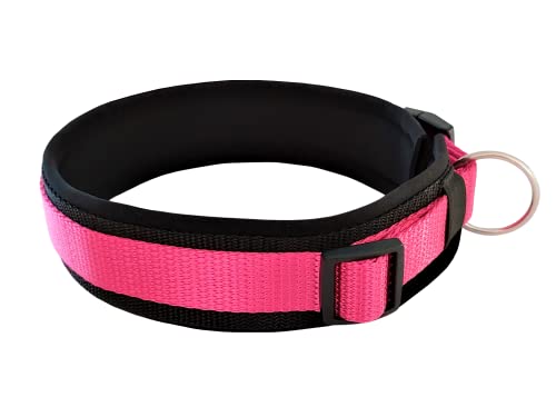BUDDYPACK | Bequemes Hundehalsband | Extra-Breit mit Neopren-Polster | Für Kleine, Mittlere und Große Hunde | Größe XXS-3XL (S (38-43 cm), Pink auf Schwarz) von Buddypack