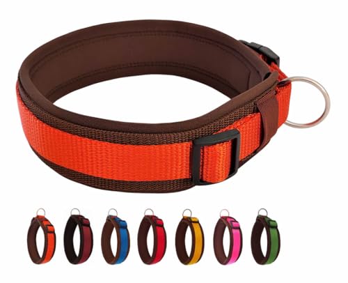 BUDDYPACK | Bequemes Hundehalsband | Extra-Breit mit Neopren-Polster | Für Kleine, Mittlere und Große Hunde | Größe XXS-3XL (XXS (29-34 cm), Rostorange auf Braun) von Buddypack