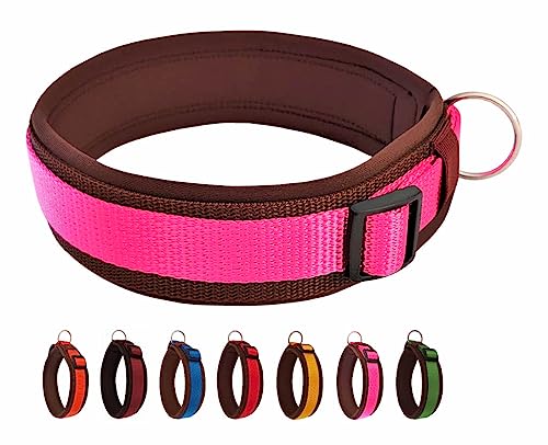 BUDDYPACK | Bequemes Hundehalsband | Extra-Breit mit Neopren-Polster | Für Kleine, Mittlere und Große Hunde | Größe XXS-3XL (XXS (29-34 cm), Pink auf Braun) von Buddypack