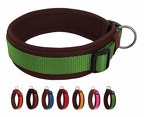 BUDDYPACK | Bequemes Hundehalsband | Extra-Breit mit Neopren-Polster | Für Minis bis Riesen | Größe XXS-3XL (M (44-49 cm), Grün auf Braun) von Buddypack