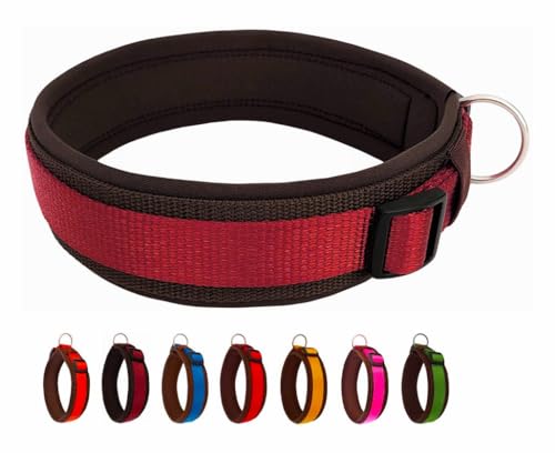 BUDDYPACK | Bequemes Hundehalsband | Extra-Breit mit Neopren-Polster | Für Minis bis Riesen | Größe XXS-3XL (XS/S (35-40 cm), Weinrot auf Braun) von Buddypack