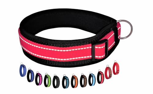 BUDDYPACK | Extra-Breites Hundehalsband mit Reflektorstreifen | Weiches Neopren-Polster | Größe XXS-3XL Verstellbar (M/L (47-52 cm), Rot auf Schwarz) von Buddypack