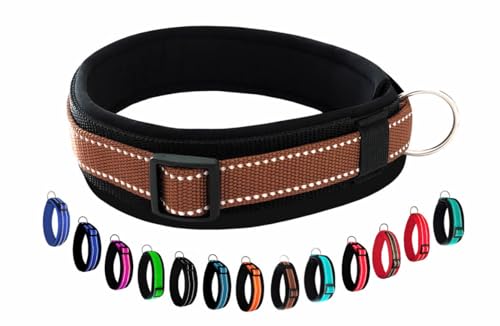 BUDDYPACK | Extra-Breites Hundehalsband mit Reflektorstreifen | Weiches Neopren-Polster | Verstellbar (XS (32-37 cm), Braun auf Schwarz) von Buddypack