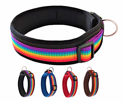 BUDDYPACK | Hundehalsband *Rainbow* Extra-Breit und Weich mit Neopren Gepolstert | Größe XXS-3XL | Verstellbar (M/L (47-52 cm), Regenbogen auf Schwarz) von Buddypack