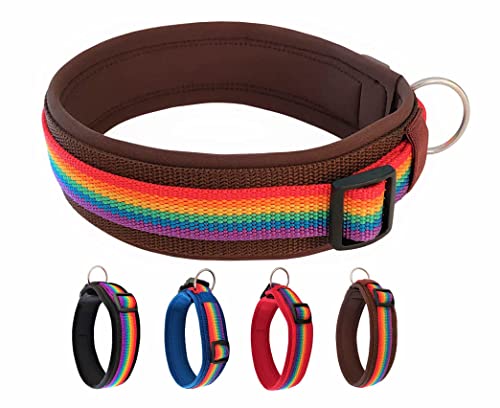 BUDDYPACK | Regenbogen-Hundehalsband Extra-Breit und Weich mit Neopren-Polster | Größe XXS-XL | Verstellbar (XS/S (35-40 cm), Regenbogen auf Braun) von Buddypack