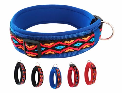 BUDDYPACK | Hundehalsband Extra-Breit und Weich Gepolstert | Für Kleine, Mittlere und Große Hunde | Bunt (Bunt auf Blau, M (44-49 cm)) von Buddypack