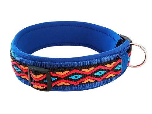 BUDDYPACK | Hundehalsband Extra-Breit und Weich Gepolstert | Für Kleine, Mittlere und Große Hunde | Bunt (Bunt auf Blau, S (38-43 cm)) von Buddypack