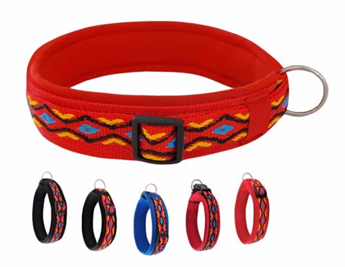 BUDDYPACK | Hundehalsband Extra-Breit und Weich Gepolstert | Für Kleine, Mittlere und Große Hunde | Bunt (Rot-Gelb-Blau-Schwarz, M (44-49 cm)) von Buddypack