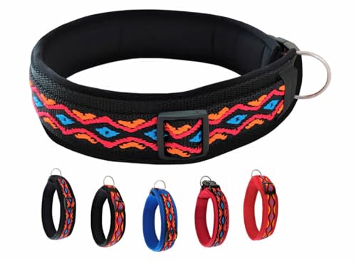 BUDDYPACK | Hundehalsband Extra-Breit und Weich Gepolstert | Für Kleine, Mittlere und Große Hunde | Bunt (Schwarz-Bunt auf Schwarz, L (50-55 cm)) von Buddypack