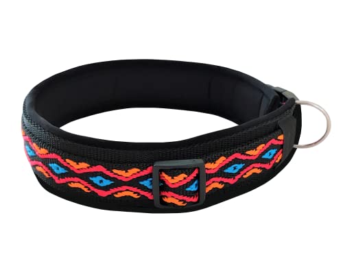 BUDDYPACK | Hundehalsband Extra-Breit und Weich Gepolstert | Für Kleine, Mittlere und Große Hunde | Bunt (Schwarz-Bunt auf Schwarz, S (38-43 cm)) von Buddypack