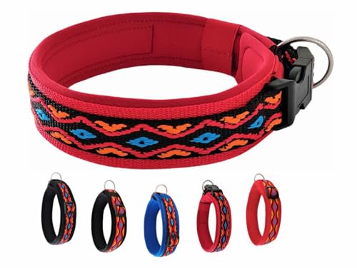 BUDDYPACK | Hundehalsband Extra-Breit und Weich Gepolstert | Für Kleine, Mittlere und Große Hunde | Bunt (Schwarz-Orange-Rot-Blau, L (50-55 cm)) von Buddypack