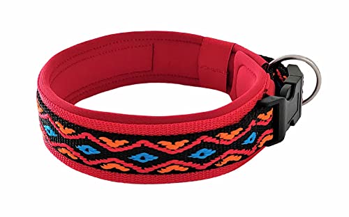 BUDDYPACK | Hundehalsband Extra-Breit und Weich Gepolstert | Für Kleine, Mittlere und Große Hunde | Bunt (Schwarz-Orange-Rot-Blau, S (38-43 cm)) von Buddypack