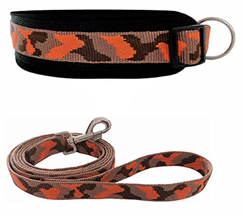 BUDDYPACK | Hundehalsband-Leine-Set | Halsband Extra-Breit, Weich Gepolstert Plus Leine Mit Handschlaufe 1,50 m | Bunt (Hellbraun-Orange-Dunkelbraun, M/L (47-52 cm)) von Buddypack