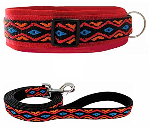 BUDDYPACK | Hundehalsband-Leine-Set | Halsband Extra-Breit Neopren Gepolstert | Größe XXS-XXXL | Leine mit Handschlaufe 1,50 m | (Schwarz-Orange-Rot-Blau, XS (33-40 cm)) von Buddypack