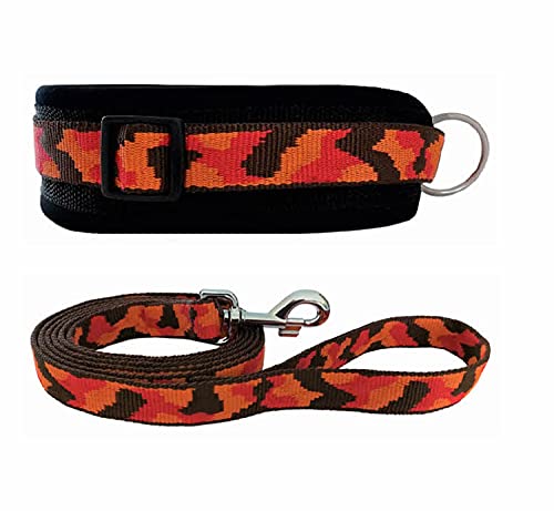 BUDDYPACK | Hundehalsband-Leine-Set | Halsband Extra-Breit und Weich Gepolstert Plus Leine mit Handschlaufe 1,50 m | Größe XXS-XXXL | Bunt (Dunkelbraun-Orange-Rot, XS (33-40 cm)) von Buddypack