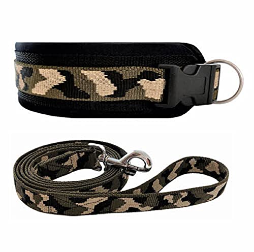 BUDDYPACK | Hundehalsband-Leine-Set | Halsband Extra-Breit und Weich Gepolstert Plus Leine mit Handschlaufe 1,50 m | Größe XXS-XXXL | Bunt (Khaki-Creme-Schwarz, XS (33-40 cm)) von Buddypack