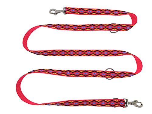 BUDDYPACK | Hundeleine | Trainingsleine mehrfach (3-Fach) verstellbar | Doppelkarabiner | 1,80-2,30 m lang | 20 oder 25 mm breit | Bunt (Rot-Gelb-Blau-Schwarz, 2,30 m lang - 20 mm breit) von Buddypack