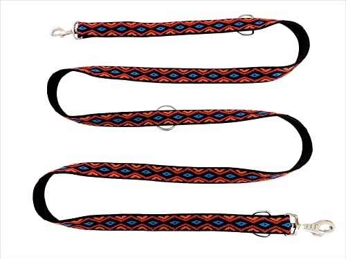 BUDDYPACK | Hundeleine | Trainingsleine mehrfach (3-Fach) verstellbar | Doppelkarabiner | 1,80-2,30 m lang | 20 oder 25 mm breit | Bunt (Schwarz-Orange-Rot-Blau, 1,80 m lang - 25 mm breit) von Buddypack