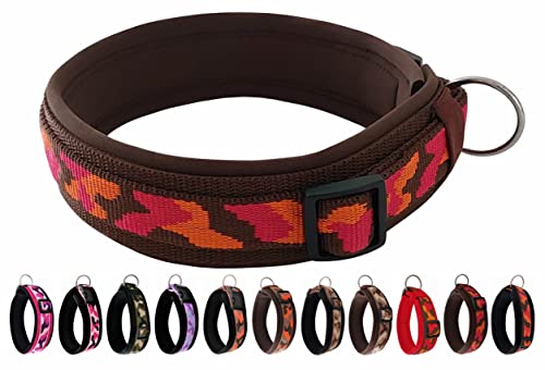 BUDDYPACK | Schickes Hundehalsband Extra-Breit und Weich mit Neopren Gepolstert | Größe XXS-3XL | Verstellbar | Bunt (M/L (47-52 cm), Orange-Rot auf Braun) von Buddypack