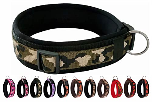 BUDDYPACK | Schickes Hundehalsband Extra-Breit und Weich mit Neopren Gepolstert | Größe XXS-3XL | Verstellbar | Bunt (M (44-49 cm), Khaki-Creme-Schwarz) von Buddypack