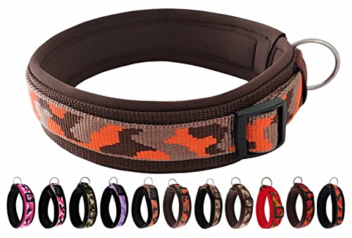 BUDDYPACK | Schickes Hundehalsband Extra-Breit und Weich mit Neopren Gepolstert | Größe XXS-3XL | Verstellbar | Bunt (M (44-49 cm), Orange-Braun) von Buddypack