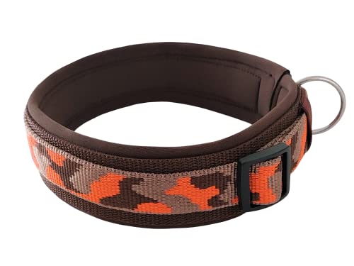 BUDDYPACK | Schickes Hundehalsband Extra-Breit und Weich mit Neopren Gepolstert | Größe XXS-3XL | Verstellbar | Bunt (S (38-43 cm), Orange-Braun) von Buddypack