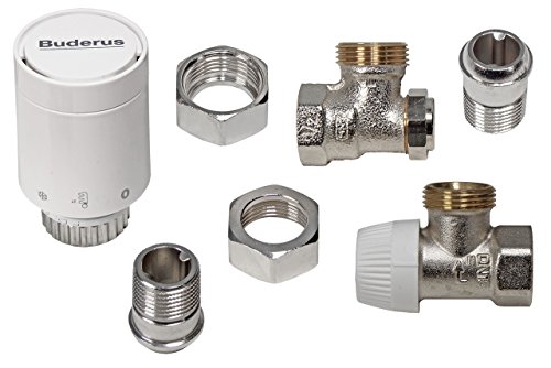 Buderus Thermostatkopf Set mit Heizkörperverschraubung Eckform für C/CV Heizkörper von Buderus