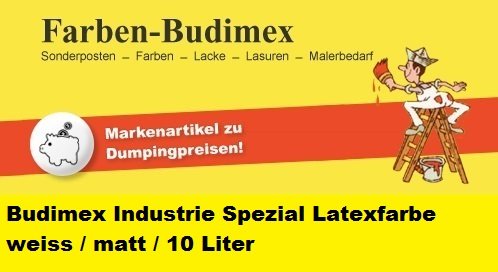 Budimex Industrie Spezial Latexfarbe, weiss / matt / 10 Liter / Für stark beanspruchte Oberflächen ist diese Latexfarbe die perfekte Wandfarbe. Zum Beispiel für Räume in denen geraucht wird ! / für hoch strapazierfähige, abriebfeste Wand- und Deckenanstriche im Innenbereich von Budimex