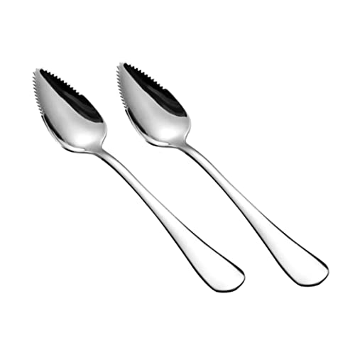 Budstfee Edelstahl -Grapefruitlöffel, Grapefruitlöffel Silber aus Edelstahl halb gezackte Obstdessertschneider Löffel 2pcs, gezackter Obstlöffel von Budstfee