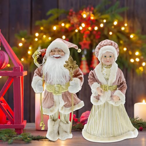 Budstfee Weihnachten Santa Figuren, 17,7 '', Paar, verarbeiteter Weihnachtsmann, Santa Doll, Santa Decor, Santa Toy, EIN Paar Zwei Figuren von Budstfee
