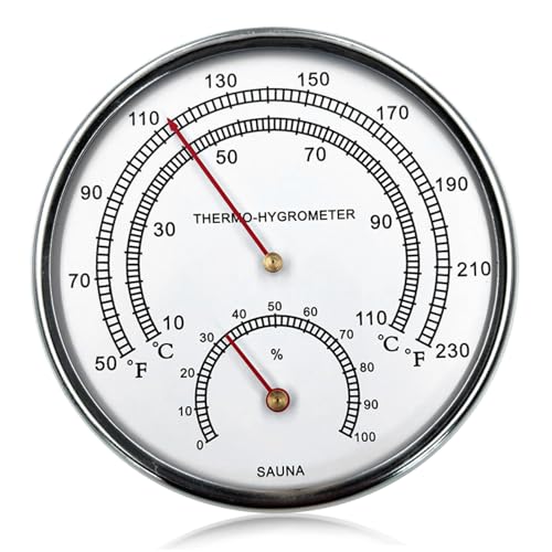 Sauna -Thermometer, 4,9 Zoll 2 in 1 Metall -Sauna -Thermometer und Hygrometer, faltbares Thermometer mit hängendes Loch für Raum -Sauna -Zubehör (Fahrenheit) von Budstfee