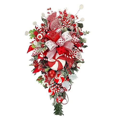 Weihnachtskranz- Christbaumkranz mit weißem Kugelornament und roten Beeren, Tränensack für Haustür hängende Dekoration für Kamin Wand Xmas Dekor|Türhänger von Budstfee