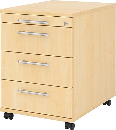 Bümö® Rollcontainer mit 3 Schüben & Schloss | Bürocontainer aus Holz | Tischcontainer mit Rollen | in 6 Dekoren (Ahorn) von bümö