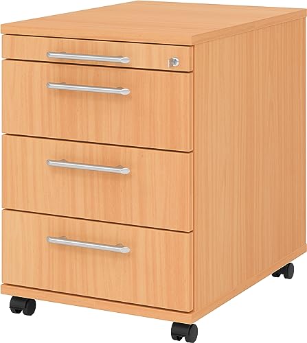 Bümö® Rollcontainer mit 3 Schüben & Schloss | Bürocontainer aus Holz | Tischcontainer mit Rollen | in 6 Dekoren (Buche) von bümö