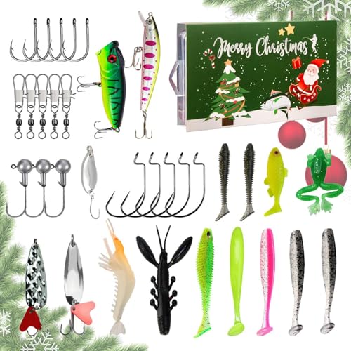 Buerfu Angeln Countdown Kalender,Realistischer 24-Tage Weihnachts-Countdown-Kalender mit Angelködern und Angelzubehör - Festliches Köder-Set für Vatertag, Hobbyangeln, Weihnachtszeit und Buerfu Angeln Countdown Kalender,Realistischer 24-Tage Weihnachts-Countdown-Kalender mit Angelködern und Angelzubehör - Festliches Köder-Set für Vatertag, Hobbyangeln, Weihnachtszeit und von Buerfu