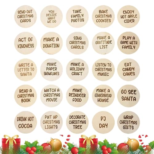 Buerfu Weihnachts-Advents-Countdown-Token - Weihnachtsmarken für Zahlenkalender aus Holz | Weihnachtskalender aus Holz mit Zahlen für Bastelarbeiten, Feiertags-Sammelalben von Buerfu