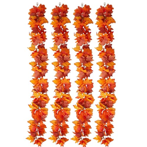 Künstliche Herbst-Ahornblatt-Girlande, 1,5 m, hängende Rebe, künstliches Herbstlaub, Girlande, Erntedankfest, Dekoration für Zuhause, Hochzeit, Kamin, Party, Weihnachten, 4 Stück Künstliche Herbst-Ahornblatt-Girlande, 1,5 m, hängende Rebe, künstliches Herbstlaub, Girlande, Erntedankfest, Dekoration für Zuhause, Hochzeit, Kamin, Party, Weihnachten, 4 Stück von Buerfu