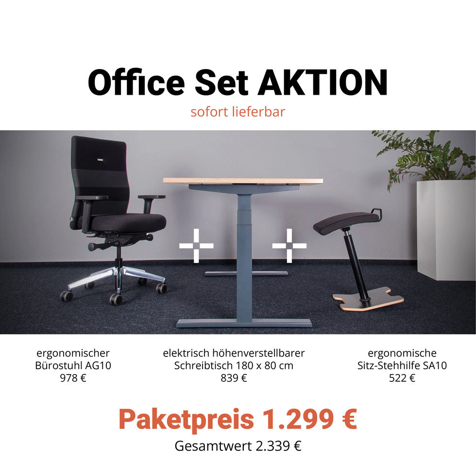 Büromöbel "Office Set" - Höhenverstellbarer Schreibtisch + Ergonomischer Bürostuhl + Bürohocker - Großer Preisvorteil - jetzt auf Rechnung kaufen 🇩🇪 von Büromöbel Plus