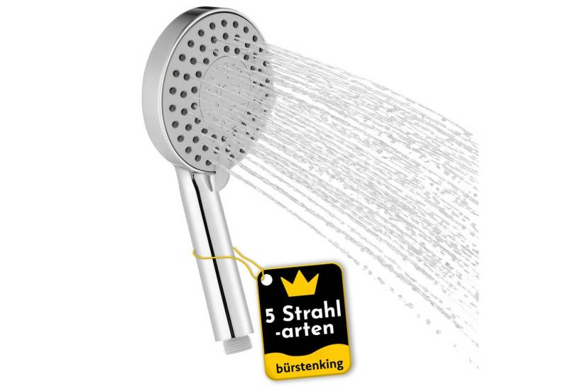 Bürstenking Handbrause mit 5 Strahlarten Ø 118 mm – Antikalk-Funktion, chromfarben mit 5 Strahlarten und Anti-Kalk-Funktion Bürstenking Handbrause mit 5 Strahlarten Ø 118 mm – Antikalk-Funktion, chromfarben mit 5 Strahlarten und Anti-Kalk-Funktion von Bürstenking