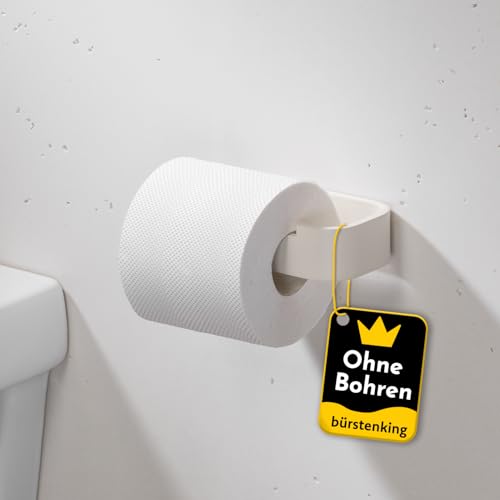 Bürstenking Toilettenpapierhalter ohne Bohren – moderner Klopapierhalter zum Kleben – Selbstklebende Toilettenpapierhalter – WC Rollenhalter mit 3M Kleber – Matt Cremeweiß – Links von Bürstenking