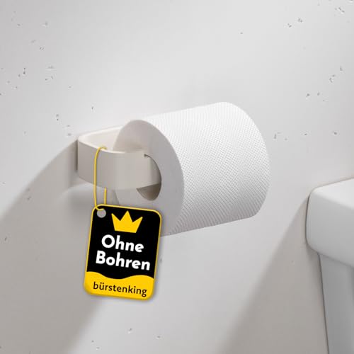 Bürstenking Toilettenpapierhalter ohne Bohren – moderner Klopapierhalter zum Kleben – Selbstklebende Toilettenpapierhalter – WC Rollenhalter mit 3M Kleber – Matt Cremeweiß – Rechts von Bürstenking